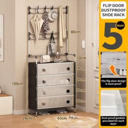 4-Tier Clothes Storage Cabinet with Coat Rack
