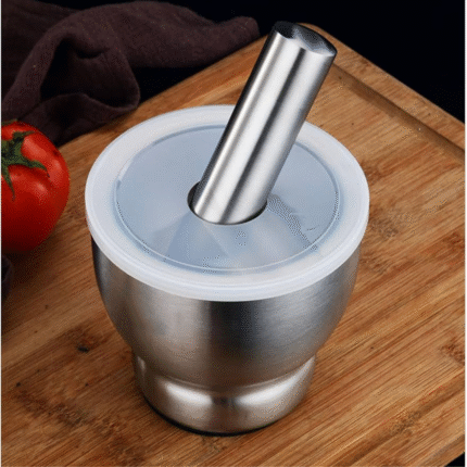 Stainless Steel Mortar and Pestle Set with a translucent lid cover