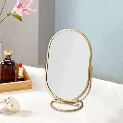 Gold Oval Tabletop Vanity Mirror with a 360-Degree Rotating Frame