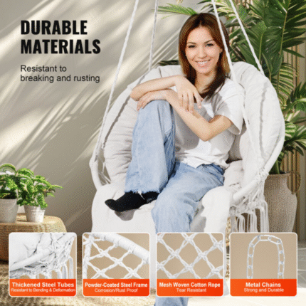 bohemian-style handwoven macrame hanging swing chair